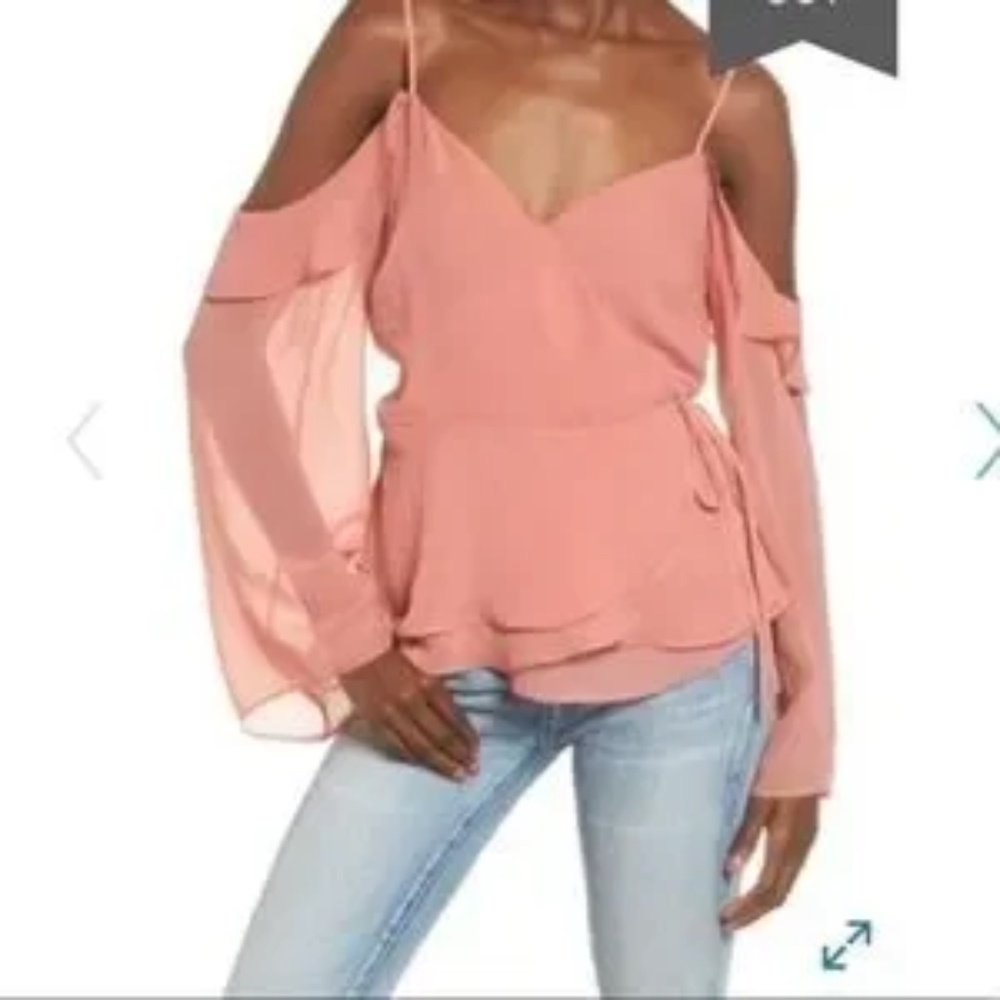 LEITH Blush Cold Shoulder Wrap Blouse